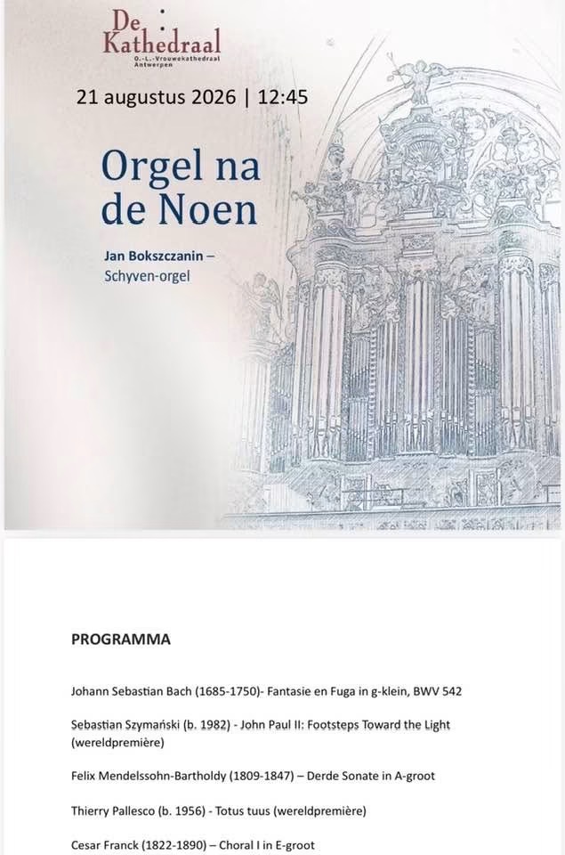 światowa premiera w katedrze w Antwerpii z udziałem Jana&nbsp;Bokszczanina